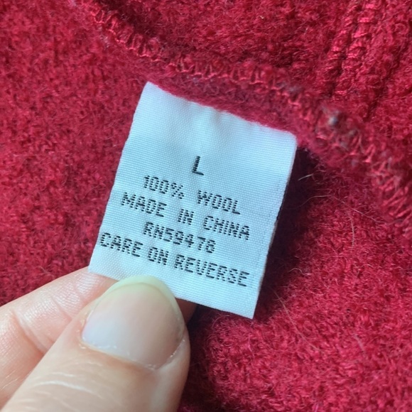 Red Wool Ruffle Open Front Unlined Coat, Size Large - Picture 5 of 6